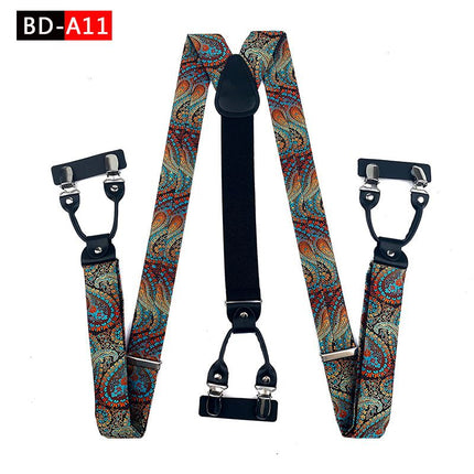 Qimulan Men's Y-Style 6 Clip Adjustable Polyester... BD-A11 Size: one size(adjustable); Product type: suspenders; Size reference: width: 2.5cm - 3.5cm; length: 90cm - 120cm (stretchable)