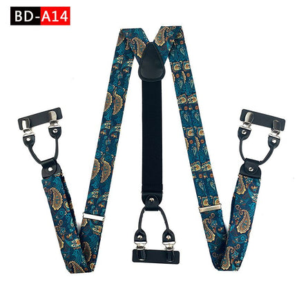 Qimulan Men's Y-Style 6 Clip Adjustable Polyester... BD-A14 Size: one size(adjustable); Product type: suspenders; Size reference: width: 2.5cm - 3.5cm; length: 90cm - 120cm (stretchable)