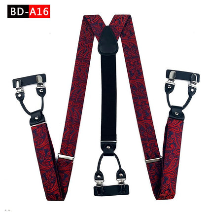 Qimulan Men's Y-Style 6 Clip Adjustable Polyester... BD-A16 Size: one size(adjustable); Product type: suspenders; Size reference: width: 2.5cm - 3.5cm; length: 90cm - 120cm (stretchable)