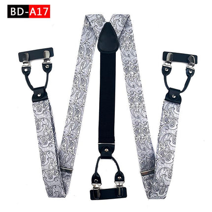 Qimulan Men's Y-Style 6 Clip Adjustable Polyester... BD-A17 Size: one size(adjustable); Product type: suspenders; Size reference: width: 2.5cm - 3.5cm; length: 90cm - 120cm (stretchable)