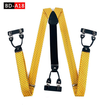Qimulan Men's Y-Style 6 Clip Adjustable Polyester... BD-A18 Size: one size(adjustable); Product type: suspenders; Size reference: width: 2.5cm - 3.5cm; length: 90cm - 120cm (stretchable)