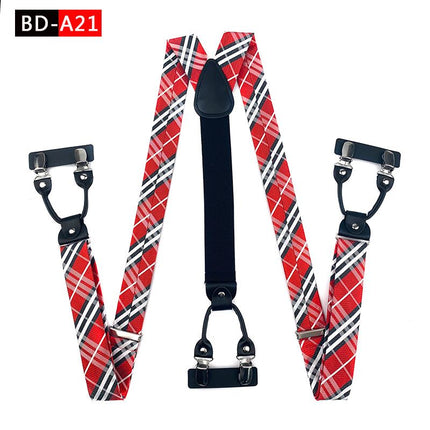Qimulan Men's Y-Style 6 Clip Adjustable Polyester... BD-A21 Size: one size(adjustable); Product type: suspenders; Size reference: width: 2.5cm - 3.5cm; length: 90cm - 120cm (stretchable)