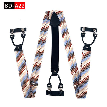 Qimulan Men's Y-Style 6 Clip Adjustable Polyester... BD-A22 Size: one size(adjustable); Product type: suspenders; Size reference: width: 2.5cm - 3.5cm; length: 90cm - 120cm (stretchable)