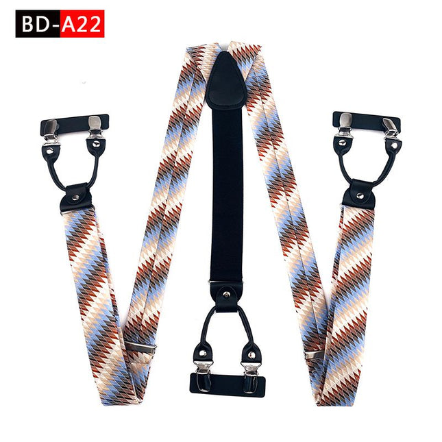 Qimulan Men's Y-Style 6 Clip Adjustable Polyester... BD-A22 Size: one size(adjustable); Product type: suspenders; Size reference: width: 2.5cm - 3.5cm; length: 90cm - 120cm (stretchable)
