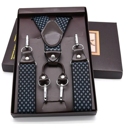 VSKATIE Suspenders 4 Clips Polyester Adjustable Diamond lattice MBD8501LX +120cm Size: one size(adjustable); Product type: suspenders; Size reference: width: 2.5cm - 3.5cm; length: 90cm - 120cm (stretchable)