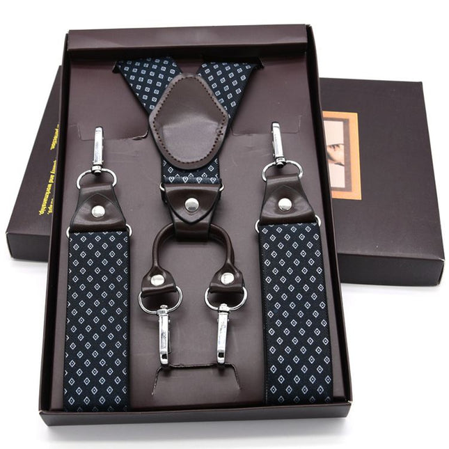 VSKATIE Suspenders 4 Clips Polyester Adjustable Diamond lattice MBD8501LX +120cm Size: one size(adjustable); Product type: suspenders; Size reference: width: 2.5cm - 3.5cm; length: 90cm - 120cm (stretchable)