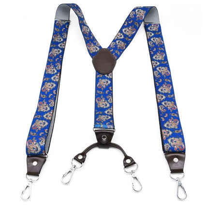 VSKATIE Suspenders 4 Clips Polyester Adjustable Red Cashew Flower MBD8501HYG +120cm Size: one size(adjustable); Product type: suspenders; Size reference: width: 2.5cm - 3.5cm; length: 90cm - 120cm (stretchable)