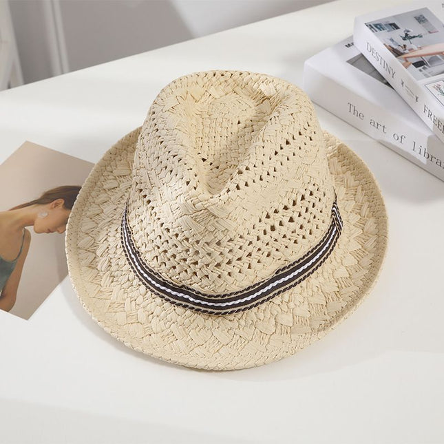 Straw Hat Summer Sun Protection Khaki Beige Adult 56-58cm