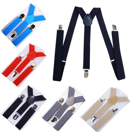 Children Y Strap 3 Clips Adjustable Polyester rose red Size: one size(adjustable); Product type: suspenders; Size reference: width: 2.5cm - 3.5cm; length: 90cm - 120cm (stretchable)