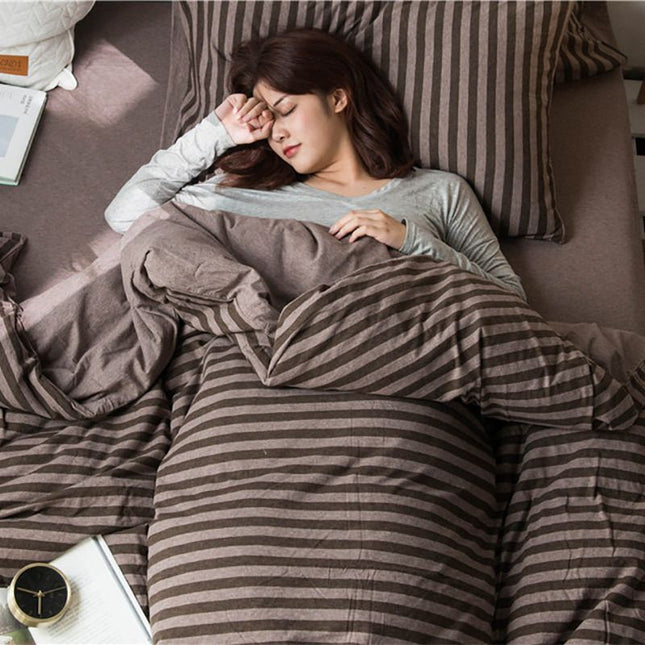 SHANGPIN Cotton Bedding Set Stripe 60 Thread Count 1.2m bed hat [quilt cover 150*200/bed hat 120*200] three-piece set