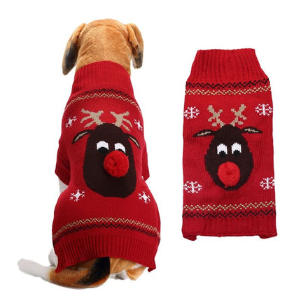 Dog Sweater Acrylic Knit Christmas Red red-nosed Fawn XXL