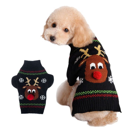 Dog Sweater Acrylic Knit Christmas Black Red-Nosed Fawn XXL