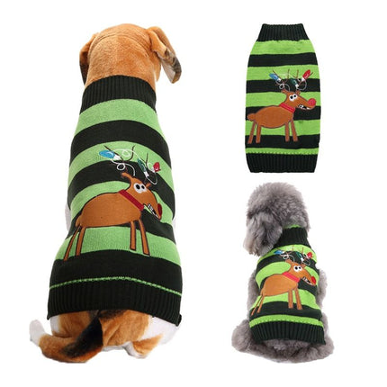 Dog Sweater Acrylic Knit Christmas Green Black Strip Christmas Fawn XXS