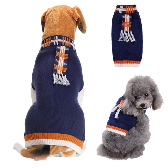 Dog Sweater Acrylic Knit Christmas Blue scarf fake Two M Size: M; Neck (cm): 28-32; Bust (cm): 38-44; Back length (cm): 26-30; Recommended pet weight (kg): 4.5 - 7.0