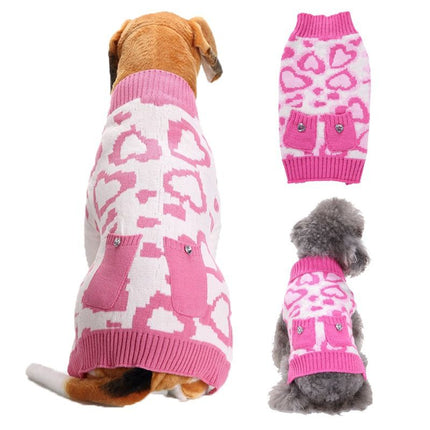 Dog Sweater Acrylic Knit Christmas Pink Heart Pocket Size: S; Neck (cm): 24-28; Bust (cm): 32-38; Back length (cm): 22-25; Recommended pet weight (kg): 2.5 - 4.5