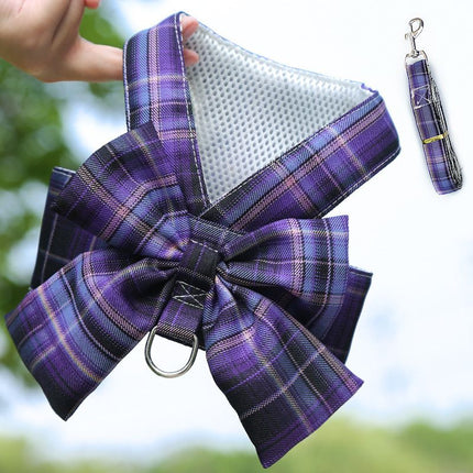 Plaid Pet Dog Cat Vest Harness with Skirt 273 vest traction deep purple lattice XL (pet 5.50 kg-7.00 kg recommended)