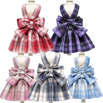 Plaid Pet Dog Cat Vest Harness with Skirt 273 Vest Traction Wine Red XS (recommended 0.50 kg-1.50 kg pets)