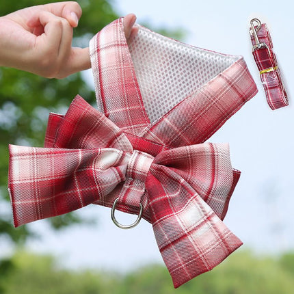 Plaid Pet Dog Cat Vest Harness with Skirt 273 Vest Traction Wine Red M (recommended 2.50 kg-4.00 kg pets)
