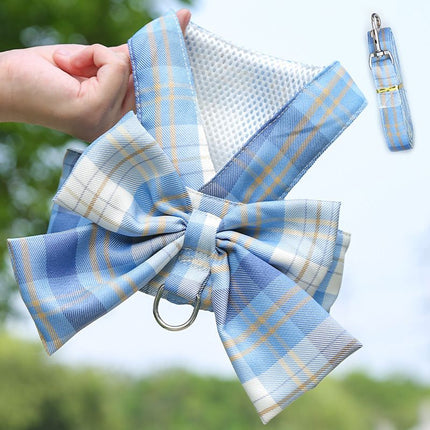 Plaid Pet Dog Cat Vest Harness with Skirt 273 Vest Traction Sky Blue XXL (recommended 7.00 kg-10.00 kg pets)