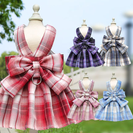 Plaid Pet Dog Cat Vest Harness with Skirt 273 Vest Traction Sky Blue XXL (recommended 7.00 kg-10.00 kg pets)