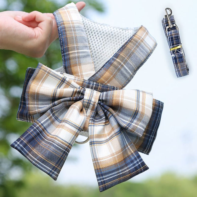 Plaid Pet Dog Cat Vest Harness with Skirt 273 vest traction navy blue XS (recommended 0.50 kg-1.50 kg pets)