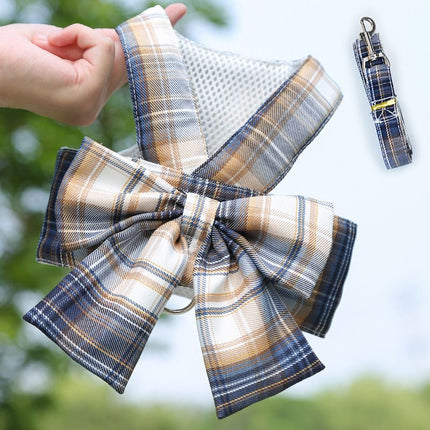 Plaid Pet Dog Cat Vest Harness with Skirt 273 vest traction navy blue S (recommended 1.50 kg-2.50 kg pets)