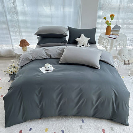 Qianjin Cotton Solid Color 4 Piece Bedding Set Dark Gray + light gray 1.5 m bed [bed sheet set] quilt cover 150*200cm bed sheet 180*230cm pillowcase 48*74*2