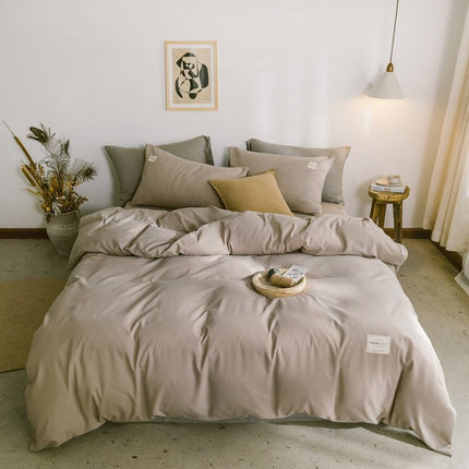 Qianjin Cotton Solid Color 4 Piece Bedding Set Khaki 1.5 m bed [bed sheet set] quilt cover 150*200cm bed sheet 180*230cm pillowcase 48*74*2