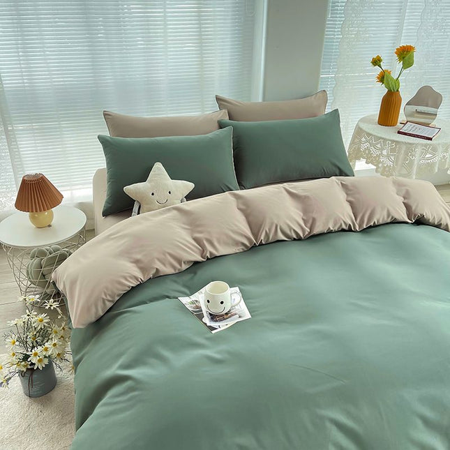 Qianjin Cotton Solid Color 4 Piece Bedding Set Fruit Green + Khakis 1.5 m bed [bed sheet set] quilt cover 150*200cm bed sheet 180*230cm pillowcase 48*74*2