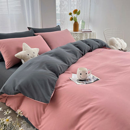 Qianjin Cotton Solid Color 4 Piece Bedding Set lotus root starch ash 1.5 m bed [bed sheet set] quilt cover 150*200cm bed sheet 180*230cm pillowcase 48*74*2
