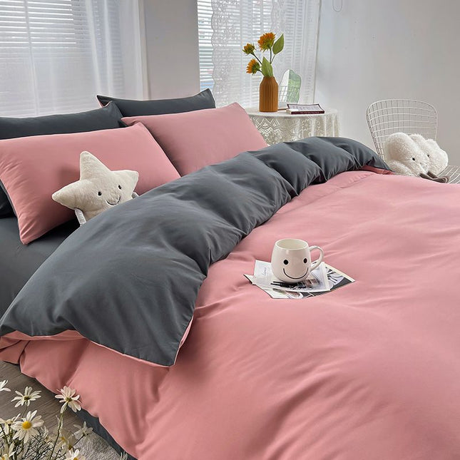 Qianjin Cotton Solid Color 4 Piece Bedding Set lotus root starch ash 1.5 m bed [bed sheet set] quilt cover 150*200cm bed sheet 180*230cm pillowcase 48*74*2
