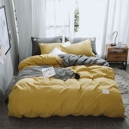 Qianjin Cotton Solid Color 4 Piece Bedding Set lotus root starch ash 1.5 m bed [bed sheet set] quilt cover 150*200cm bed sheet 180*230cm pillowcase 48*74*2