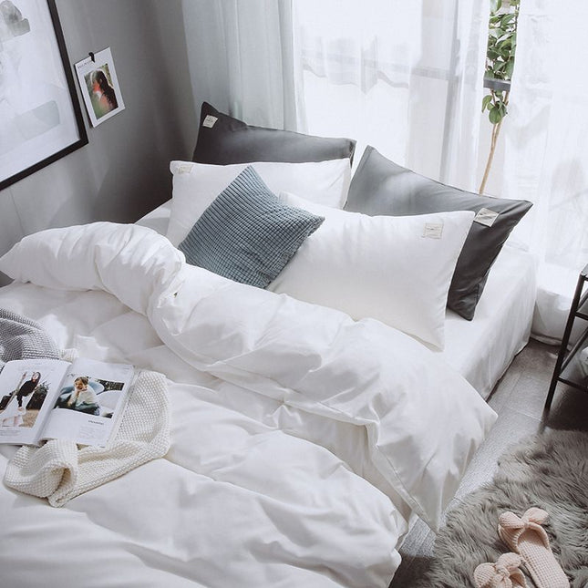 Qianjin Cotton Solid Color 4 Piece Bedding Set White 1.5 m bed [bed sheet set] quilt cover 150*200cm bed sheet 180*230cm pillowcase 48*74*2