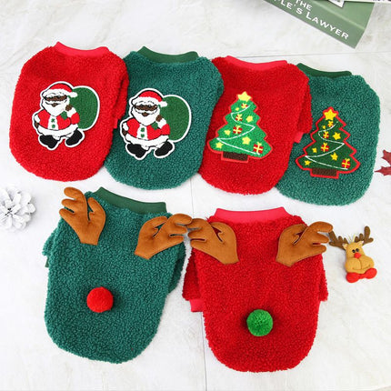Dogbaby Dog Clothes Fleece Small Breed Christmas Tree 21 Santa Claus Gift Fleece-Red XXL