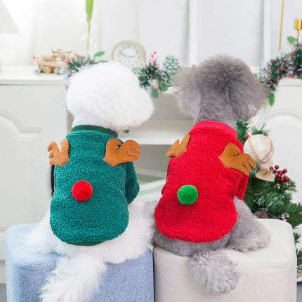 Dogbaby Dog Clothes Fleece Small Breed Christmas Tree 21 Christmas Fawn Legs Velvet-Red Size: S; Neck (cm): 24-28; Bust (cm): 32-38; Back length (cm): 22-25; Recommended pet weight (kg): 2.5 - 4.5