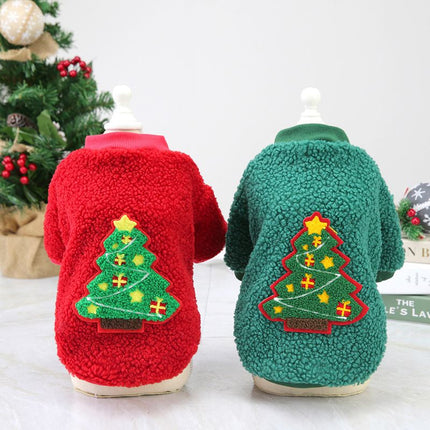 Dogbaby Dog Clothes Fleece Small Breed Christmas Tree 21 Christmas Fawn Legs Velvet-Red Size: L; Neck (cm): 32-38; Bust (cm): 44-50; Back length (cm): 31-35; Recommended pet weight (kg): 7.0 - 10.0