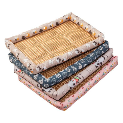Pet Bed Rattan Cooling Mat Dog Cat Blue Lucky Cat S code 40*30cm (within 2.50kg recommended)
