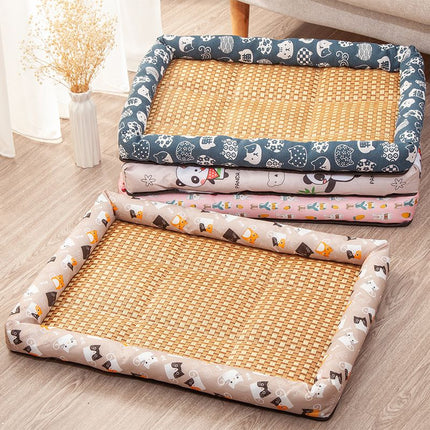 Pet Bed Rattan Cooling Mat Dog Cat Yellow star double-sided mat M code 50*40cm (within 5.00kg recommended)