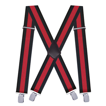 Jill Cool 5cm Men Elastic Polyester Suspenders 4 Clips 5.0 Four Clips-Black and Red Strip Size: one size(adjustable); Product type: suspenders; Size reference: width: 2.5cm - 3.5cm; length: 90cm - 120cm (stretchable)