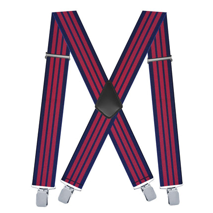 Jill Cool 5cm Men Elastic Polyester Suspenders 4 Clips 5.0 Four Clips-Navy Blue Red Strip Size: one size(adjustable); Product type: suspenders; Size reference: width: 2.5cm - 3.5cm; length: 90cm - 120cm (stretchable)