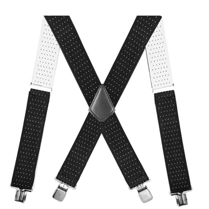 Jill Cool 5cm Men Elastic Polyester Suspenders 4 Clips 5.0 four clip-black and white dot Size: one size(adjustable); Product type: suspenders; Size reference: width: 2.5cm - 3.5cm; length: 90cm - 120cm (stretchable)