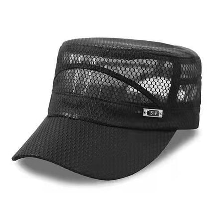 Men Mesh Flat Top Hat Sun Protection Outdoor Full net black Adjustable