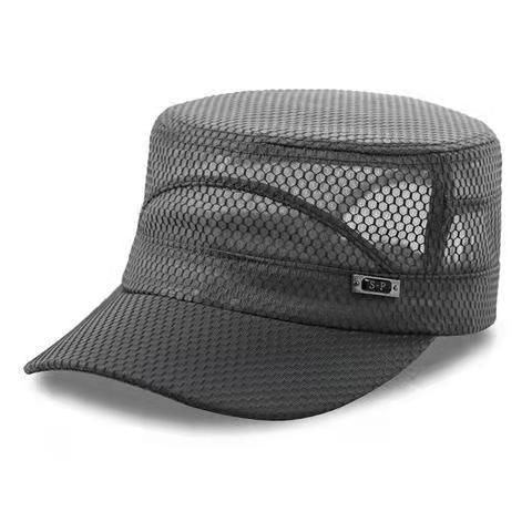 Men Mesh Flat Top Hat Sun Protection Outdoor Full network dark gray Adjustable