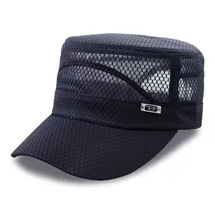 Men Mesh Flat Top Hat Sun Protection Outdoor Full network dark gray Adjustable