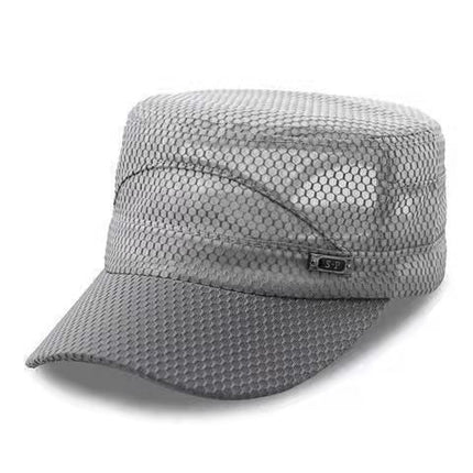 Men Mesh Flat Top Hat Sun Protection Outdoor Full network light gray Adjustable