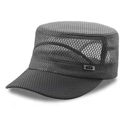 Men Mesh Flat Top Hat Sun Protection Outdoor half net navy blue Adjustable