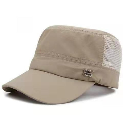 Men Mesh Flat Top Hat Sun Protection Outdoor Half mesh beige Adjustable