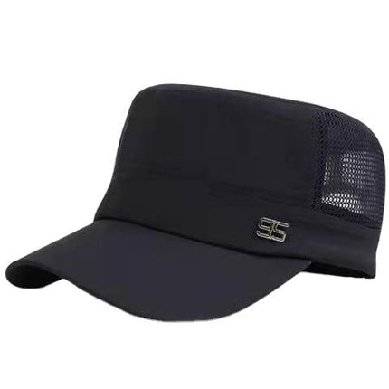 Men Mesh Flat Top Hat Sun Protection Outdoor half net dark gray Adjustable
