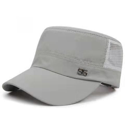 Men Mesh Flat Top Hat Sun Protection Outdoor half net light gray Adjustable