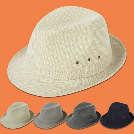 Men's Linen Top Hat Summer Dome Curled Brim Hong Kong and Macao Ma Light Grey 60#